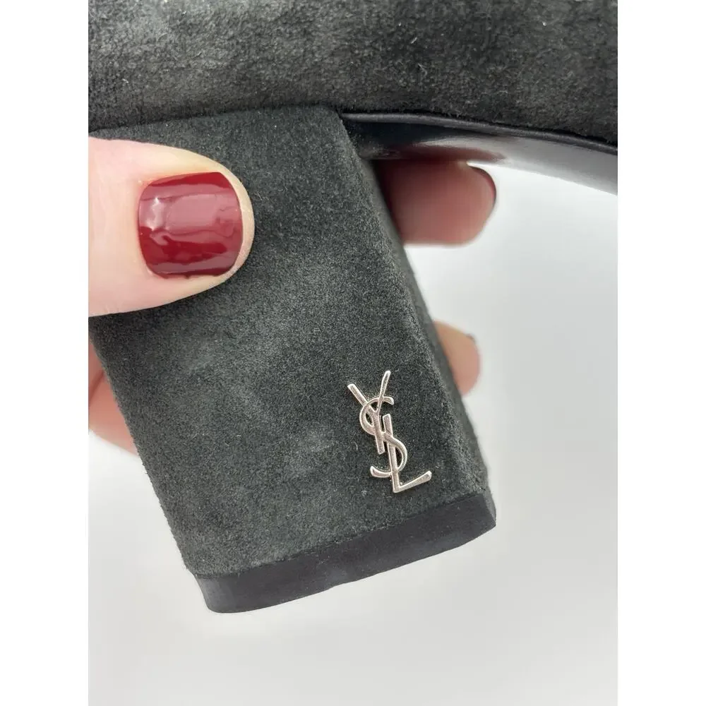 Saint Laurent Suede Gladiator Sandals Black Suede Size 37.5 / 7.5 Buckles - Picture 6 of 16